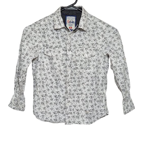 Swiss Cross White Black Floral Print Button-Up Shirt Boys Small 6/7 - Picture 1 of 5
